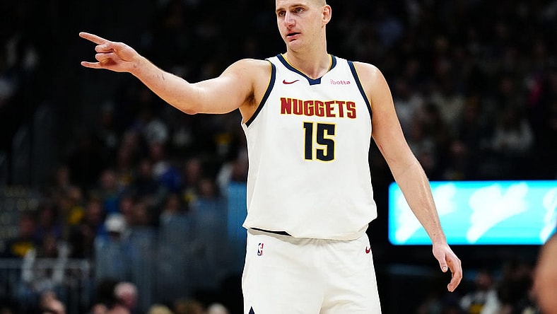 Dec 8, 2023; Denver, Colorado, USA; Denver Nuggets center Nikola Jokic (15) during the second half against the Houston Rockets at Ball Arena. Mandatory Credit: Ron Chenoy-USA TODAY Sports