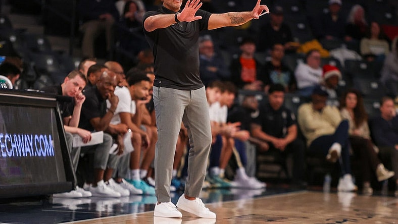 Dec 9, 2023; Atlanta, Georgia, USA; Georgia Tech Yellow Jackets head coach Damon Stoudamire calls a play against the Alabama A&M Bulldogs in the first half at McCamish Pavilion. Mandatory Credit: Brett Davis-USA TODAY Sports