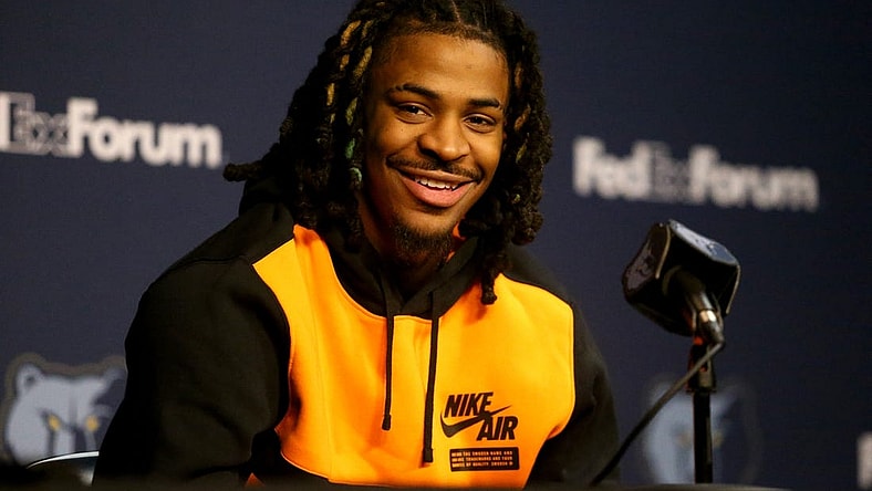 Dec 15, 2023; Memphis, TN, USA; Memphis Grizzlies guard Ja Morant answers questions from media about his time away from the team during his 25 game suspension during a press conference at FedExForum. Mandatory Credit: Petre Thomas-USA TODAY Sports