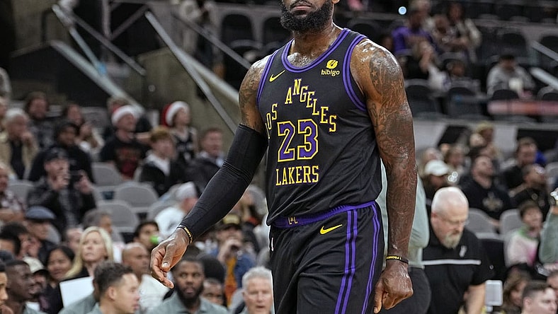 Dec 15, 2023; San Antonio, Texas, USA; Los Angeles Lakers guard LeBron James (23) during the first half against the San Antonio Spurs at Frost Bank Center. Mandatory Credit: Scott Wachter-USA TODAY Sports