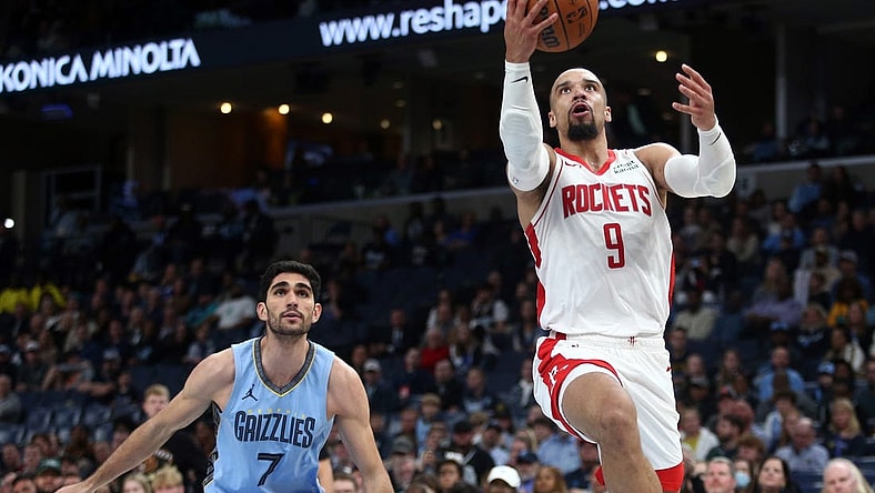 Dec 15, 2023; Memphis, Tennessee, USA; Houston Rockets  forward Dillon Brooks (9) drives to the basket during the second half against the Memphis Grizzlies at FedExForum. Mandatory Credit: Petre Thomas-USA TODAY Sports