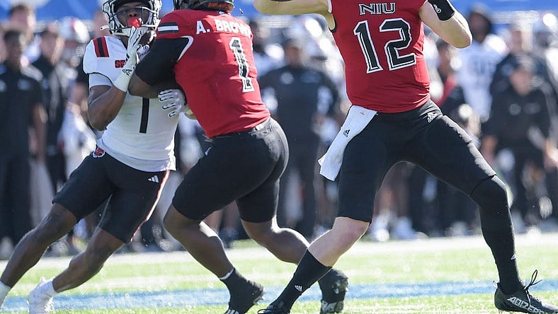 Northern Illinois Huskies quarterback Rocky Lombardi (12) passes against the Arkansas State Red Wolves in first half action in the Camellia Bowl at Cramton Bowl in Montgomery, Ala., on Saturday December 23, 2023.