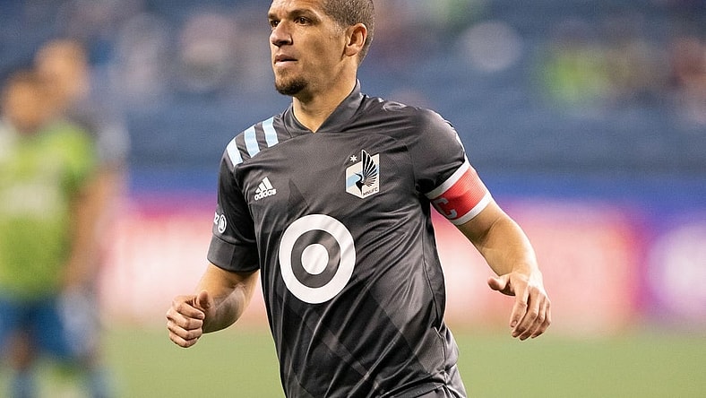 April 16, 2021; Seattle, Washington, USA; Minnesota United FC midfielder Osvaldo Alonso (6) during the second half against the Seattle Sounders FC at Lumen Field. Mandatory Credit: Kyle Terada-USA TODAY Sports
