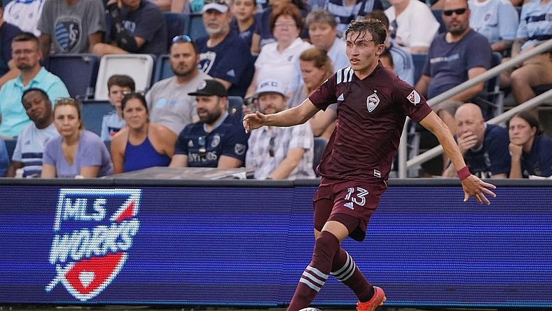 Jun 23, 2021; Kansas City, Kansas, USA; Colorado Rapids defender Sam Vines (13) controls the ball during the match against Sporting Kansas City at Children's Mercy Park. Mandatory Credit: Denny Medley-USA TODAY Sports