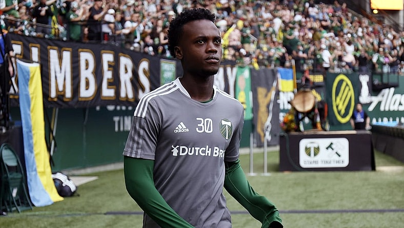 May 22, 2022; Portland, Oregon, USA; Portland Timbers midfielder Santiago Moreno (30) walks on to the field for warm ups before the match against the Philadelphia Union at Providence Park. Mandatory Credit: Soobum Im-USA TODAY Sports
