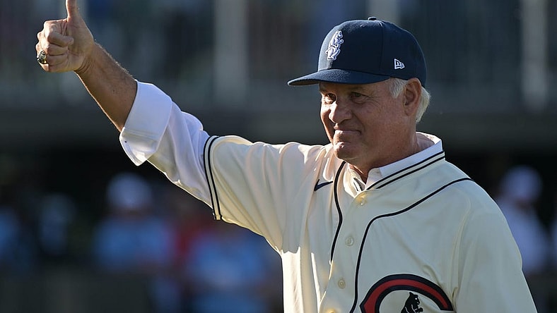 Aug 11, 2022; Dyersville, Iowa, USA; Chicago Cubs former player Ryne Sandberg in attendance before the game against the Cincinnati Reds at Field of Dreams. Mandatory Credit: Jeffrey Becker-USA TODAY Sports