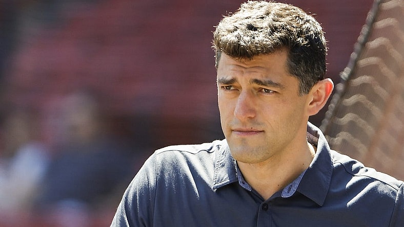 Aug 28, 2022; Boston, Massachusetts, USA; Chaim Bloom, Chief Baseball Officer of the Boston Red Sox on the field before the game between the Boston Red Sox and the Tampa Bay Rays at Fenway Park. Mandatory Credit: Winslow Townson-USA TODAY Sports