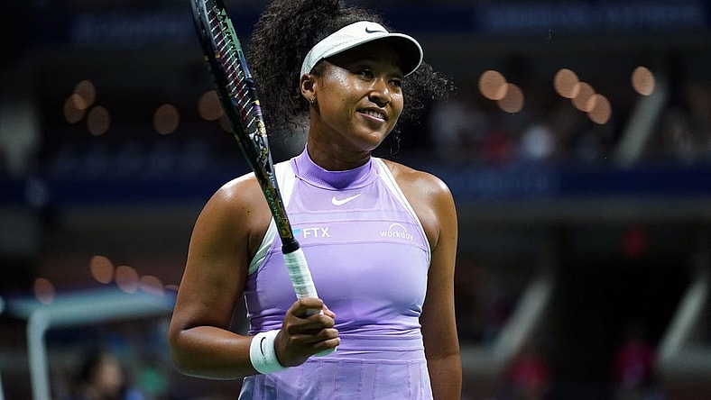 Aug 30, 2022; Flushing, NY, USA; Naomi Osaka of Japan reacts to a point against Danielle Collins of the United States on day two of the 2022 U.S. Open tennis tournament at USTA Billie Jean King National Tennis Center. Mandatory Credit: Danielle Parhizkaran-USA TODAY Sports