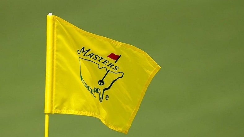 Apr 6, 2023; Augusta, Georgia, USA; A pin flag waves on the second green during the first round of The Masters golf tournament. Mandatory Credit: Rob Schumacher-USA TODAY Network