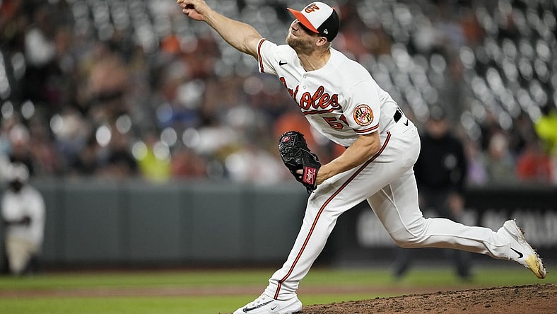 May 10, 2023; Baltimore, Maryland, USA; Baltimore Orioles relief pitcher Austin Voth (51) pitches against the Tampa Bay Rays during the eighth inning at Oriole Park at Camden Yards. Mandatory Credit: Brent Skeen-USA TODAY Sports