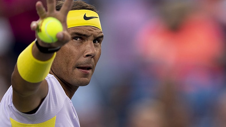 Rafael Nadal waives to the crowd before his match against Borna Coric in the Western & Southern Open at the Lindner Family Tennis Center in Mason, Ohio, on Wednesday, Aug. 17, 2022.
