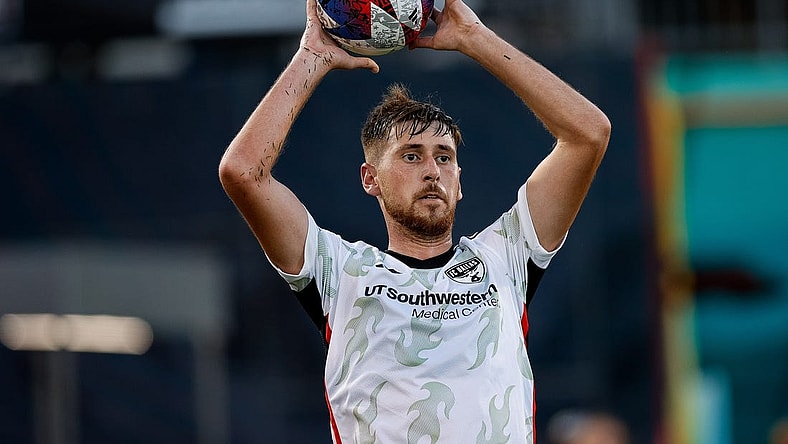 Jul 8, 2023; Commerce City, Colorado, USA; FC Dallas defender Amet Korca (24) throws in the ball in the first half against the Colorado Rapids at Dick's Sporting Goods Park. Mandatory Credit: Isaiah J. Downing-USA TODAY Sports