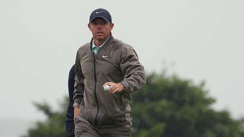Jul 23, 2023; Hoylake, England, GBR; Rory McIlroy acknowledges the crowd after a putt on the 13th green during the final round of The Open Championship golf tournament. Mandatory Credit: Kyle Terada-USA TODAY Sports