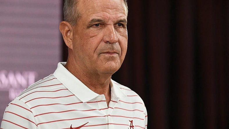 Alabama defensive coordinator Kevin Steele speaks to members of the media Sunday, August 6, 2023.