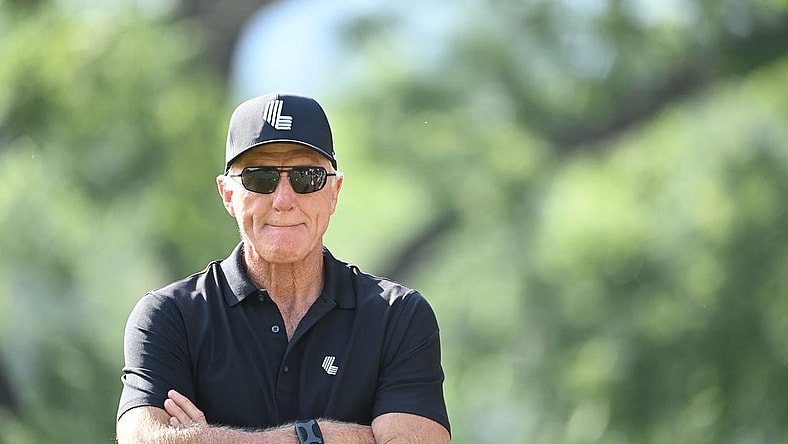 Aug 6, 2023; White Sulphur Springs, West Virginia, USA; Greg Norman CEO of LIV Golf during the final round of the LIV Golf event at The Old White Course. Mandatory Credit: Bob Donnan-USA TODAY Sports