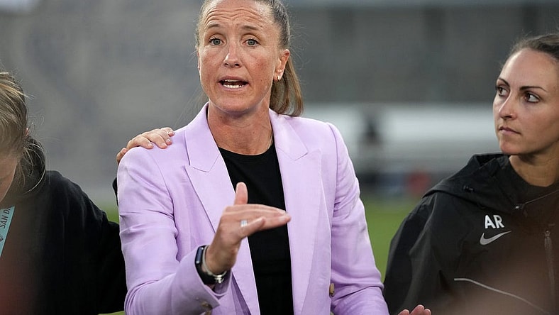 Aug 19, 2023; San Diego, California, USA; San Diego Wave FC head coach Casey Stoney after a game against NJ/NY Gotham FC at Snapdragon Stadium. Mandatory Credit: Ray Acevedo-USA TODAY Sports