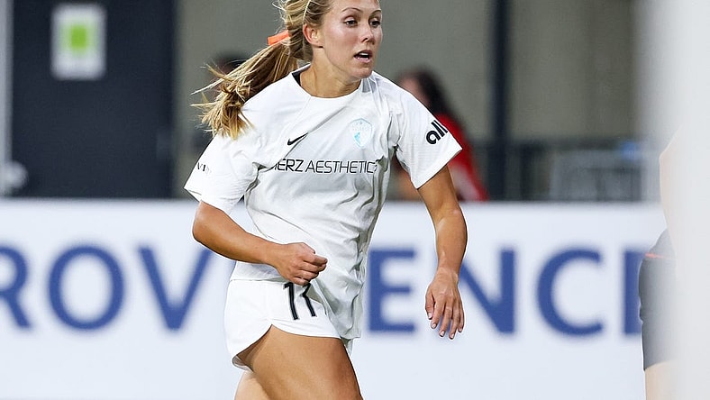 Aug 20, 2023; Portland, Oregon, USA; North Carolina Courage forward Brittany Ratcliffe (11) in action during the first half against Portland Thorns FC at Providence Park. Mandatory Credit: Soobum Im-USA TODAY Sports