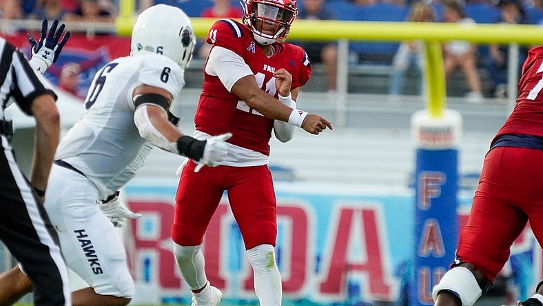 Florida Atlantic quarterback Casey Thompson (11) passes during the second quarter against Monmouth at FAU Stadium on Saturday, September 2, 2023, in Boca Raton, FL.