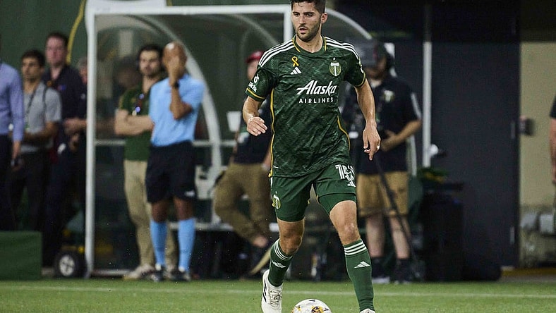 Sep 9, 2023; Portland, Oregon, USA; Portland Timbers defender Eric Miller (15) controls the ball during the first half against Los Angeles FC at Providence Park. Mandatory Credit: Troy Wayrynen-USA TODAY Sports
