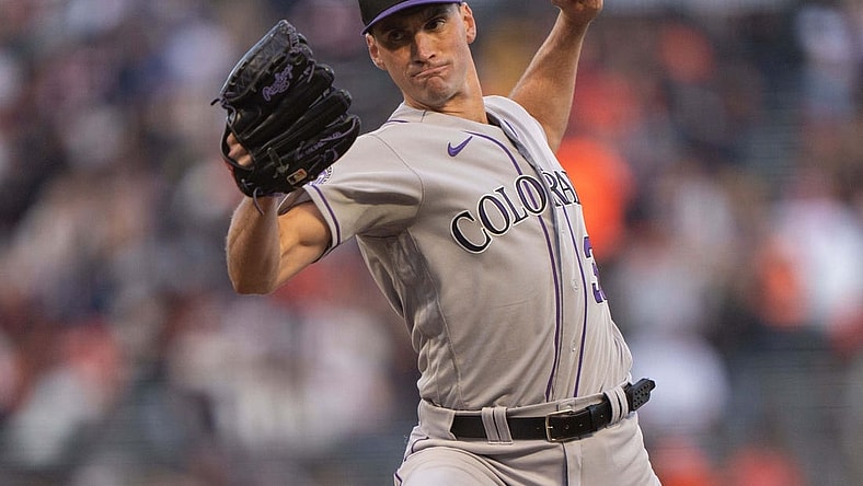 Sep 10, 2023; San Francisco, California, USA;  Colorado Rockies relief pitcher Brent Suter (39) pitches during the sixth inning against the San Francisco Giants at Oracle Park. Mandatory Credit: Stan Szeto-USA TODAY Sports