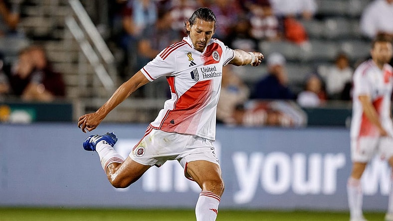 Sep 16, 2023; Commerce City, Colorado, USA; New England Revolution defender Omar Gonzalez (3) controls the ball in the first half against the Colorado Rapids at Dick's Sporting Goods Park. Mandatory Credit: Isaiah J. Downing-USA TODAY Sports