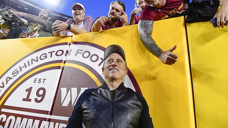 Oct 5, 2023; Landover, Maryland, USA; Washington Commanders owner Josh Harris with fans before the game against the Chicago Bears at FedExField. Mandatory Credit: Brad Mills-USA TODAY Sports