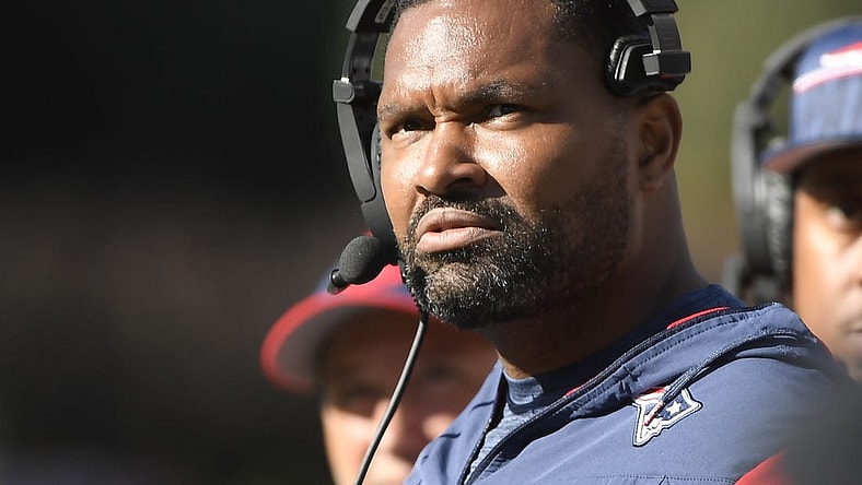 Oct 8, 2023; Foxborough, Massachusetts, USA; New England Patriots linebackers coach Jerod Mayo during the second half against the New Orleans Saints at Gillette Stadium. Mandatory Credit: Bob DeChiara-USA TODAY Sports