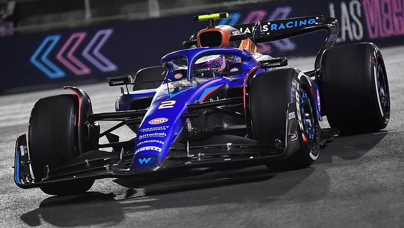 Nov 16, 2023; Las Vegas, Nevada, USA; Williams Racing driver Logan Sargeant of the United States (2) during free practice at Las Vegas Strip Circuit. Mandatory Credit: Gary A. Vasquez-USA TODAY Sports