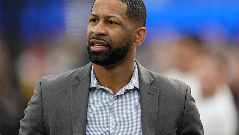 Dec 3, 2023; Inglewood, California, USA; Cleveland Browns general manager Andrew Berry reacts during the game against the Los Angeles Rams at SoFi Stadium. Mandatory Credit: Kirby Lee-USA TODAY Sports