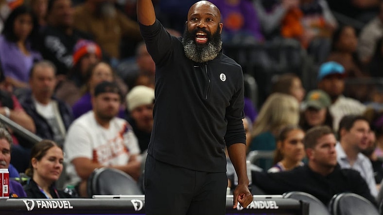 Dec 13, 2023; Phoenix, Arizona, USA; Brooklyn Nets head coach Jacque Vaughn against the Phoenix Suns at Footprint Center. Mandatory Credit: Mark J. Rebilas-USA TODAY Sports