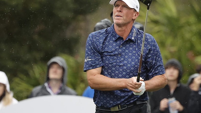 Dec 16, 2023; Orlando, Florida, USA; Steve Stricker plays his shot from the sixth tee during the PNC Championship at The Ritz-Carlton Golf Club. Mandatory Credit: Reinhold Matay-USA TODAY Sports