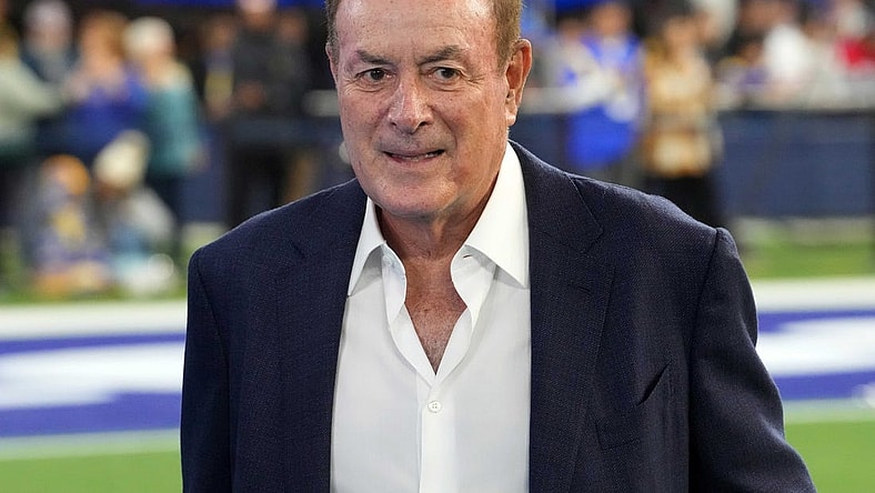 Dec 21, 2023; Inglewood, California, USA; Thursday Night Football Amazon Prime play-by-play announcer Al Michaels during the game between the Los Angeles Rams and the New Orleans Saints at SoFi Stadium. Mandatory Credit: Kirby Lee-USA TODAY Sports