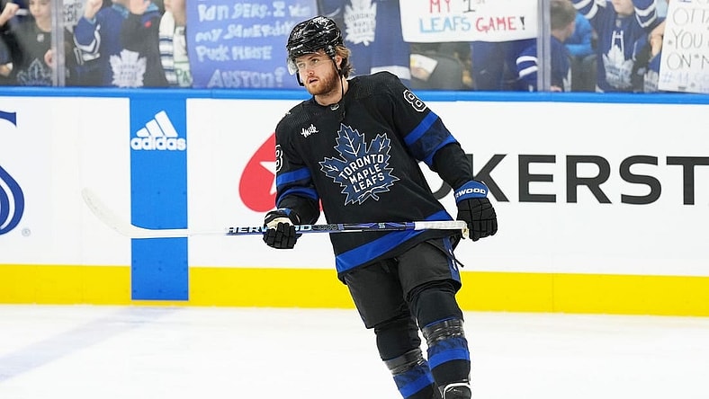 Dec 27, 2023; Toronto, Ontario, CAN; Toronto Maple Leafs right wing William Nylander (88) skates during the warmup before a game against the Ottawa Senators at Scotiabank Arena. Mandatory Credit: Nick Turchiaro-USA TODAY Sports
