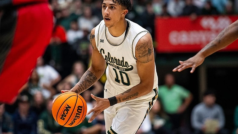 Colorado State's Nique Clifford comes up with the ball during a game against University of New Mexico at Moby Arena in Fort Collins, Colo., on Tuesday, Jan. 2, 2024.
