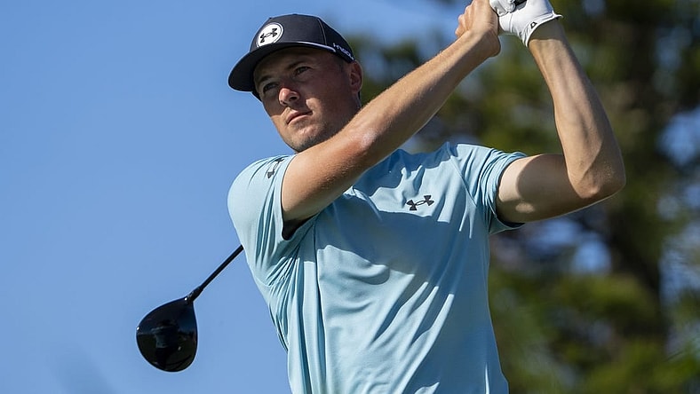 January 7, 2024; Maui, Hawaii, USA; Jordan Spieth hits his tee shot on the third hole during the final round of The Sentry golf tournament at Kapalua Golf - The Plantation Course. Mandatory Credit: Kyle Terada-USA TODAY Sports