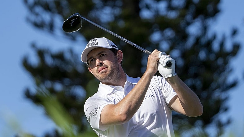 January 7, 2024; Maui, Hawaii, USA; Patrick Cantlay hits his tee shot on the third hole during the final round of The Sentry golf tournament at Kapalua Golf - The Plantation Course. Mandatory Credit: Kyle Terada-USA TODAY Sports