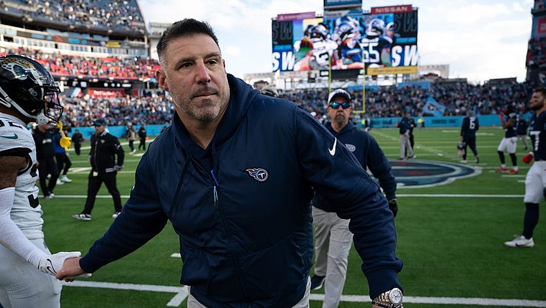 Tennessee Titans Head Coach Mike Vrabel heads off the field after beating the Jacksonville Jaguars     and knocking them out of the playoffs     after their game at Nissan Stadium in Nashville, Tenn., Sunday, Jan. 7, 2024.