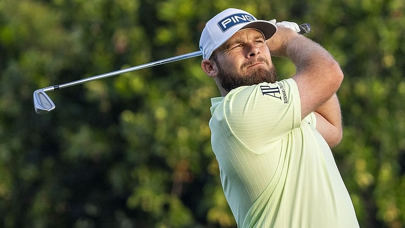 January 11, 2024; Honolulu, Hawaii, USA; Tyrrell Hatton hits his tee shot on the 11th hole during the first round of the Sony Open in Hawaii golf tournament at Waialae Country Club. Mandatory Credit: Kyle Terada-USA TODAY Sports