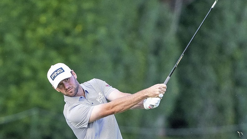 January 12, 2024; Honolulu, Hawaii, USA; Austin Eckroat hits his fairway shot on the eighth hole during the second round of the Sony Open in Hawaii golf tournament at Waialae Country Club. Mandatory Credit: Kyle Terada-USA TODAY Sports