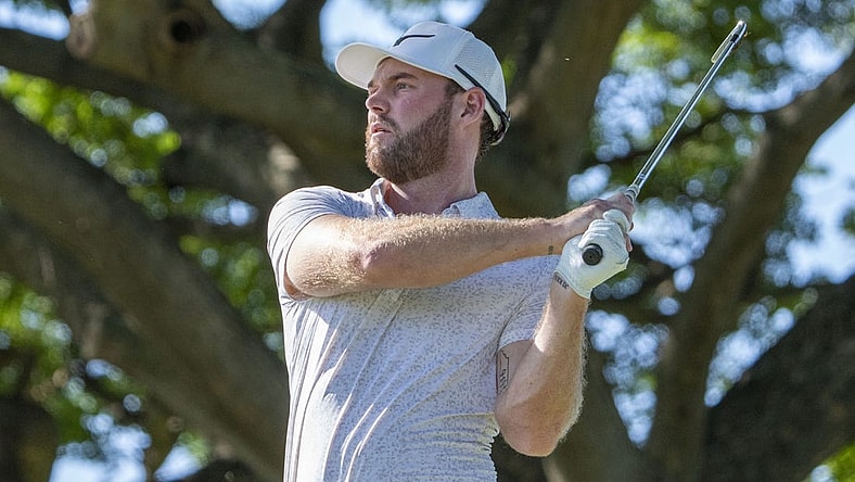 January 14, 2024; Honolulu, Hawaii, USA; Grayson Murray hits his tee shot on the second hole during the final round of the Sony Open in Hawaii golf tournament at Waialae Country Club. Mandatory Credit: Kyle Terada-USA TODAY Sports