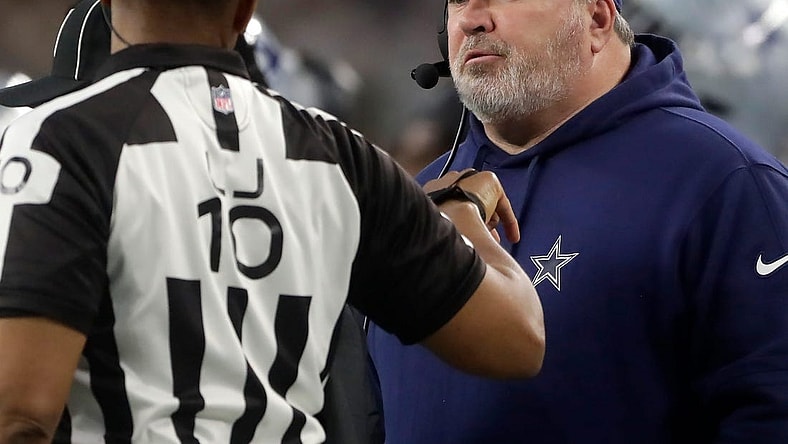 Dallas Cowboys Mike McCarthy against the Green Bay Packers during the second quarter of their wild card playoff game Sunday, January 14, 2024 at AT&T Stadium in Arlington, Texas.