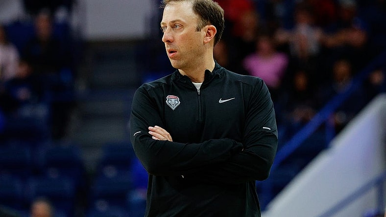 Jan 20, 2024; Colorado Springs, Colorado, USA; New Mexico Lobos head coach Richard Pitino looks on in the second half against the Air Force Falcons at Clune Arena. Mandatory Credit: Isaiah J. Downing-USA TODAY Sports