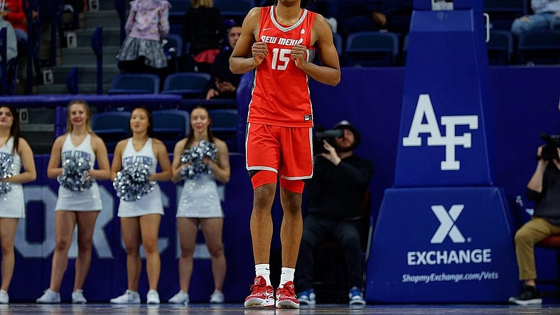 Jan 20, 2024; Colorado Springs, Colorado, USA; New Mexico Lobos forward JT Toppin (15) in the second half against the Air Force Falcons at Clune Arena. Mandatory Credit: Isaiah J. Downing-USA TODAY Sports