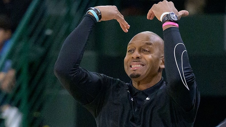 Jan 21, 2024; New Orleans, Louisiana, USA; Memphis Tigers head coach Penny Hardaway reacts during the first half against the Tulane Green Wave at Avron B. Fogelman Arena in Devlin Fieldhouse. Mandatory Credit: Matthew Hinton-USA TODAY Sports
