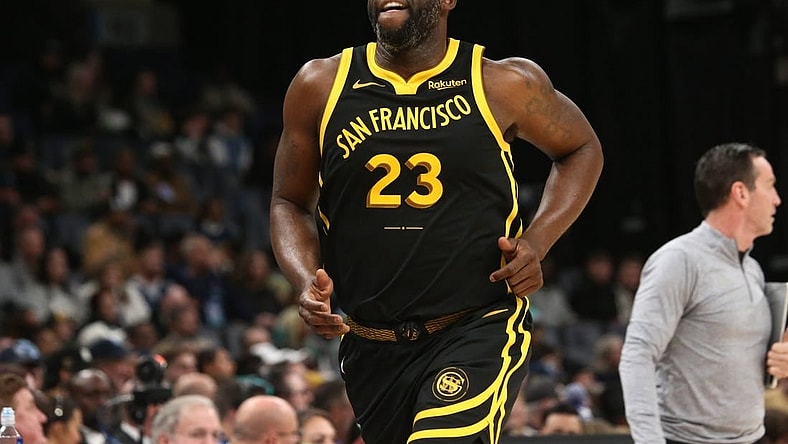 Jan 15, 2024; Memphis, Tennessee, USA; Golden State Warriors forward Draymond Green (23) runs toward the bench during the second half against the Memphis Grizzlies  at FedExForum. Mandatory Credit: Petre Thomas-USA TODAY Sports