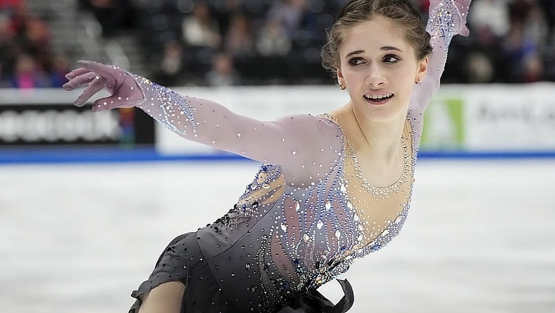 Jan 25, 2024; Columbus, Ohio, USA; Isabeau Levito skates in the championship women short program during the 2024 US Figure Skating Championships at Nationwide Arena. Mandatory Credit: Adam Cairns-USA TODAY Sports