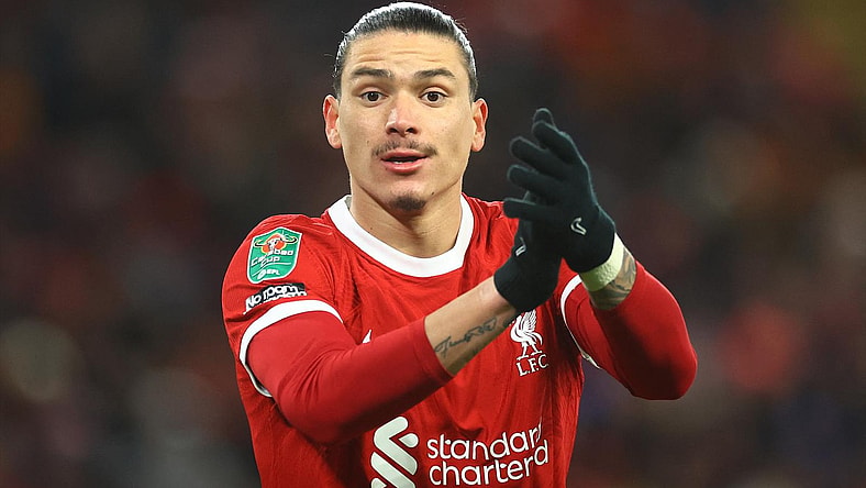 Soccer Football - Carabao Cup - Semi-Final - First Leg - Liverpool v Fulham - Anfield, Liverpool, Britain - January 10, 2024 Liverpool's Darwin Nunez reacts REUTERS/Carl Recine