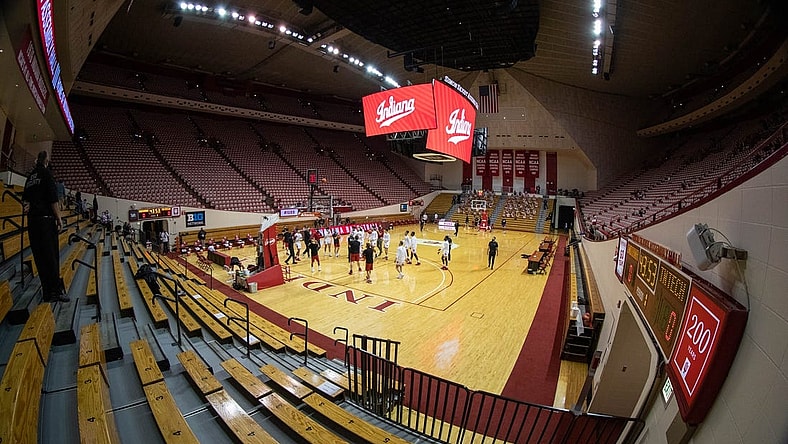 Nov 25, 2020; Bloomington, Indiana, USA; A general view of the court during pregame warmups before a game between the Indiana Hoosiers and the Tennessee Tech Golden Eagles at Simon Skjodt Assembly Hall. Mandatory Credit: Trevor Ruszkowski-USA TODAY Sports
