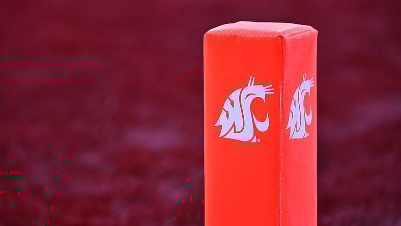 Oct 9, 2021; Pullman, Washington, USA; Washington State Cougars logo on a pylon during a football game against the Oregon State Beavers in the second half at Gesa Field at Martin Stadium. The Cougars won 31-24. Mandatory Credit: James Snook-USA TODAY Sports