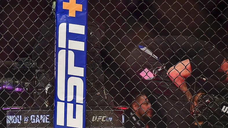 Jan 22, 2022; Anaheim, California, USA; A view of the ESPN logo before UFC 270 at Honda Center. Mandatory Credit: Gary A. Vasquez-USA TODAY Sports